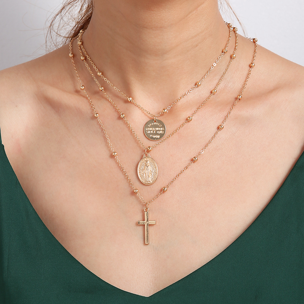 波西米亚外贸饰品时尚美人头像吊坠项链女士百搭圣母玛利亚项饰