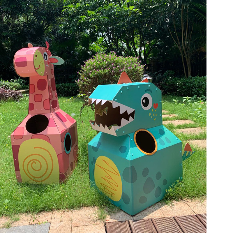 抖音儿童diy制作恐龙长颈鹿纸箱 可穿纸盒衣服箱纸板手工纸皮玩具