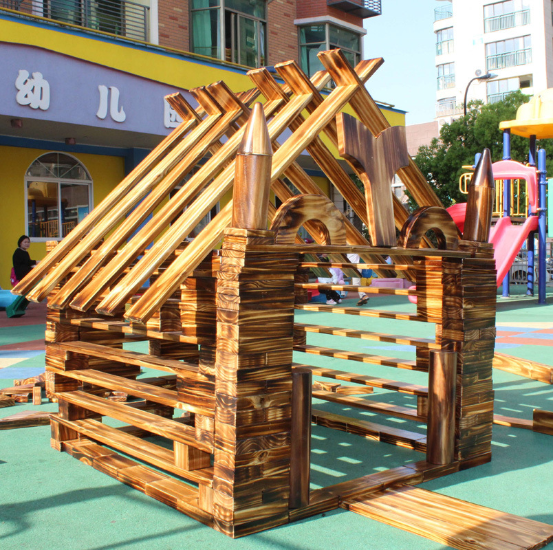 儿童幼儿园大型木质建构区碳化积木益智玩具城堡3-7岁410片室外