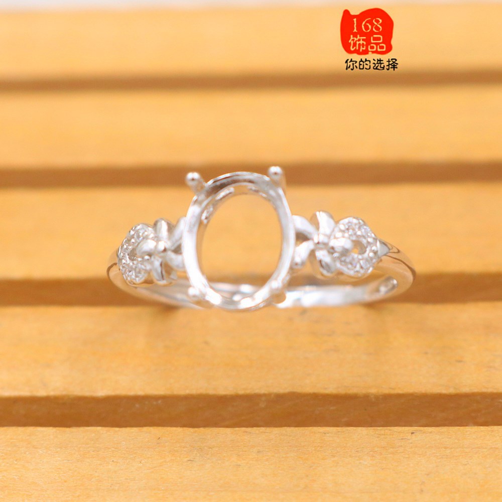 开口蛋形女戒托7*9mm新款 翡翠玉石银戒托 女式s925戒指空托