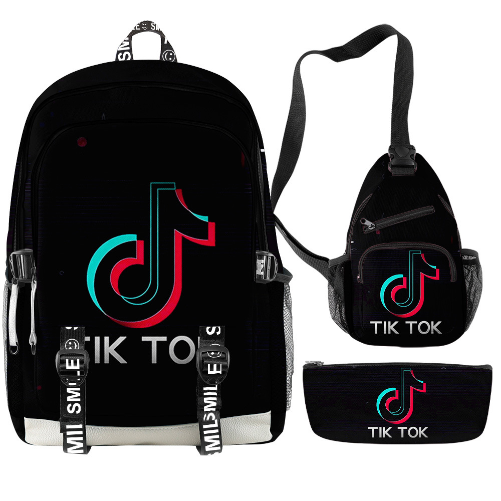 跨境新品批发抖音tiktok周边3d彩印男女酷炫简洁双肩背包套装