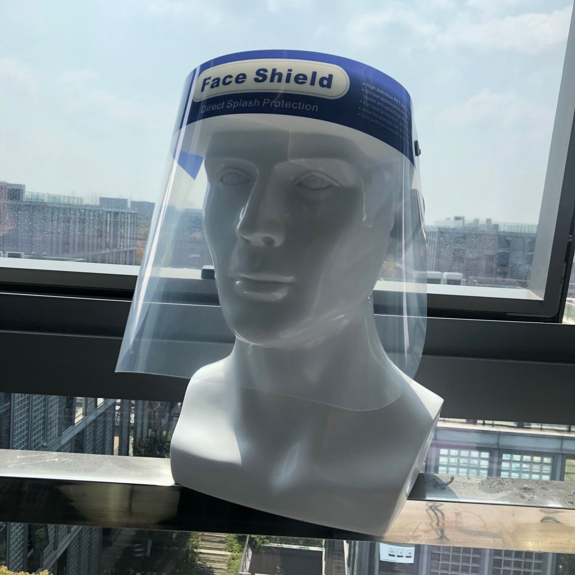 现货防护面罩头戴式透明高清pet双面防雾防飞沫防油溅face shield