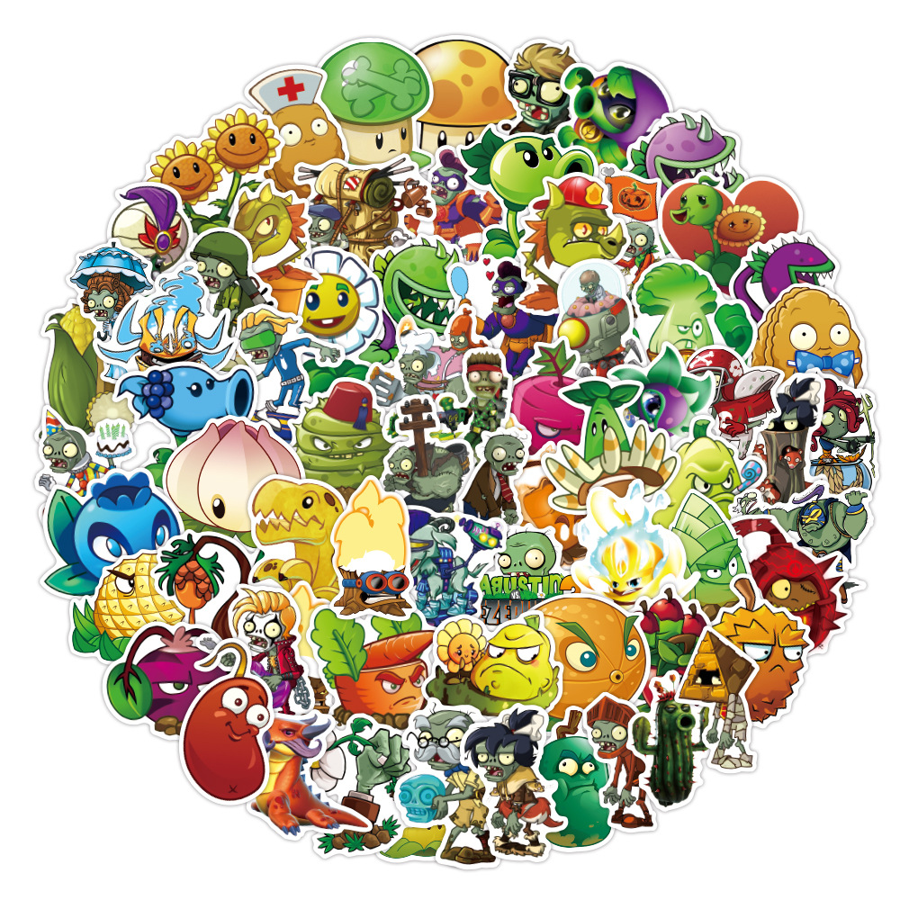 100张ins植物大战僵尸涂鸦贴纸防水笔记本电脑拉杆箱吉他防水贴纸