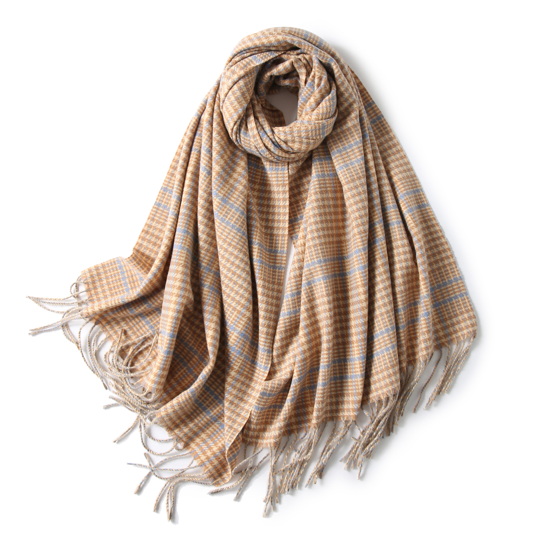 千鸟格子女士围巾秋冬季复古英伦仿羊绒流苏保暖披肩情侣加厚围脖