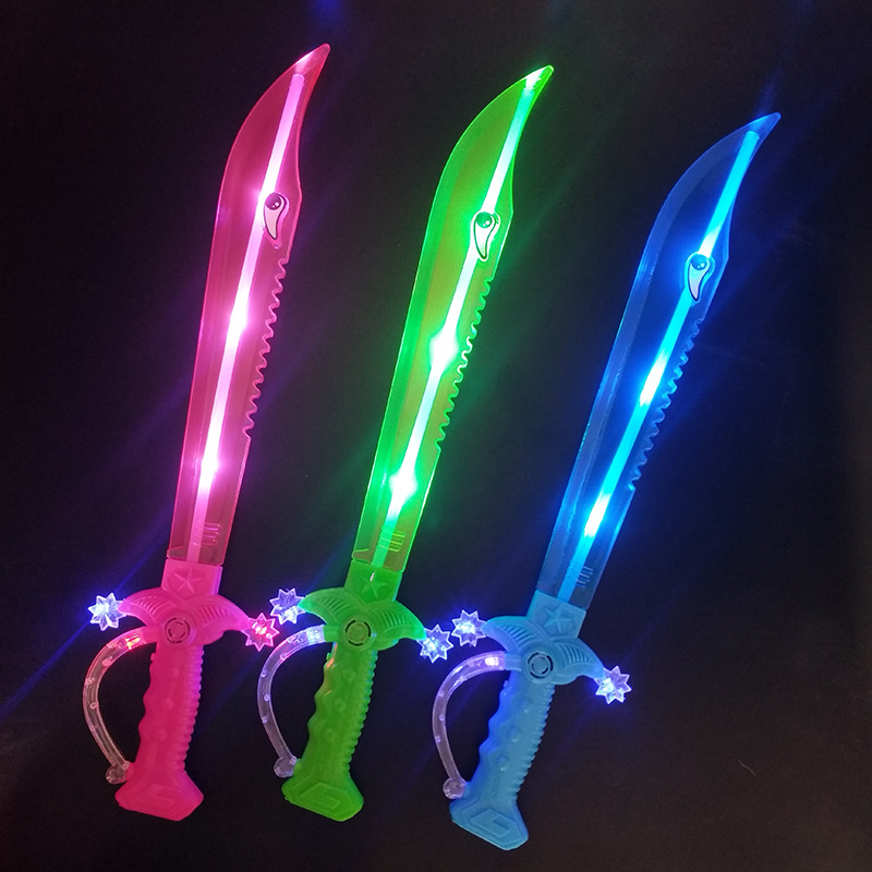 发光鲨鱼大刀带音乐地推塑料刀剑儿童小玩具闪光刀摆地摊货源批发