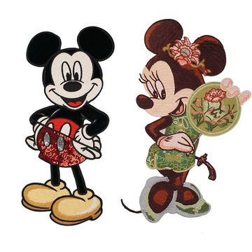 批发米奇刺绣时尚布贴可爱卡通贴布绣牛仔衣装饰品手缝diy布贴大