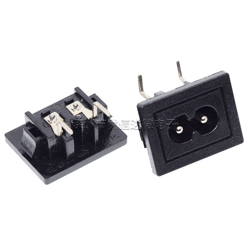 ac024电源插座无耳朵八字接口电源母座ac大八字尾插座2脚两脚