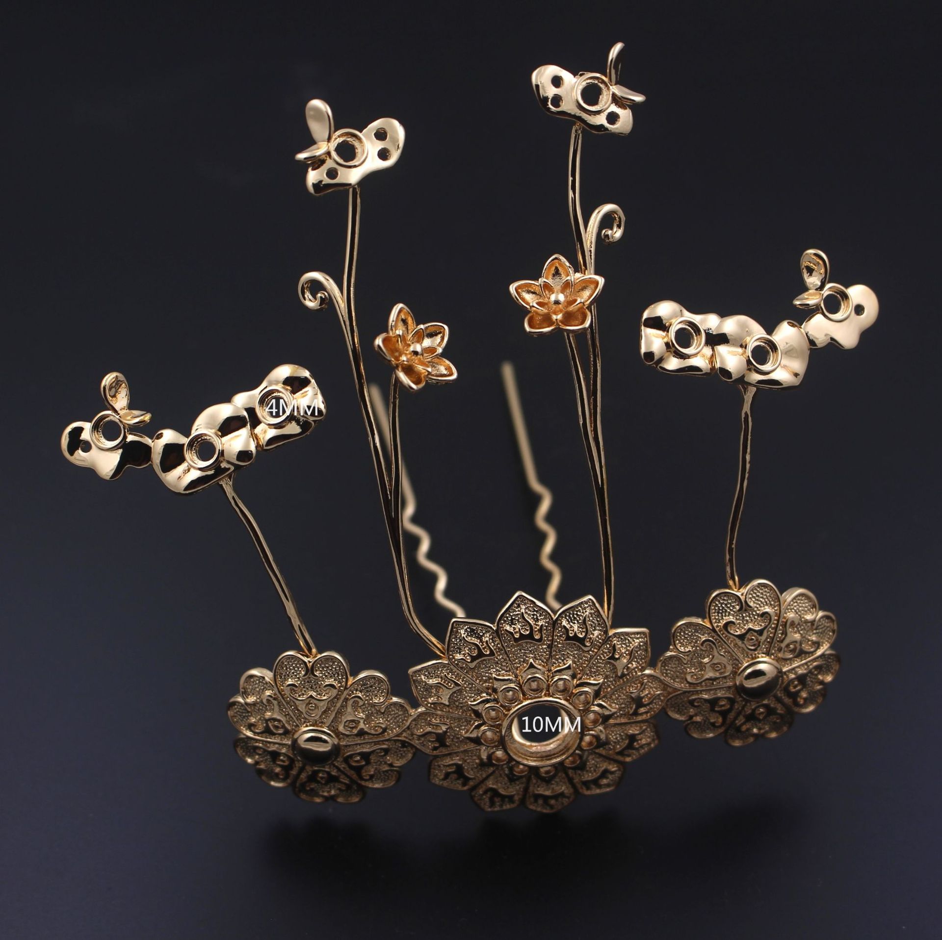 古风铸铜莲花多孔流苏禁步璎珞宫廷步摇发簪发钗 diy手工材料