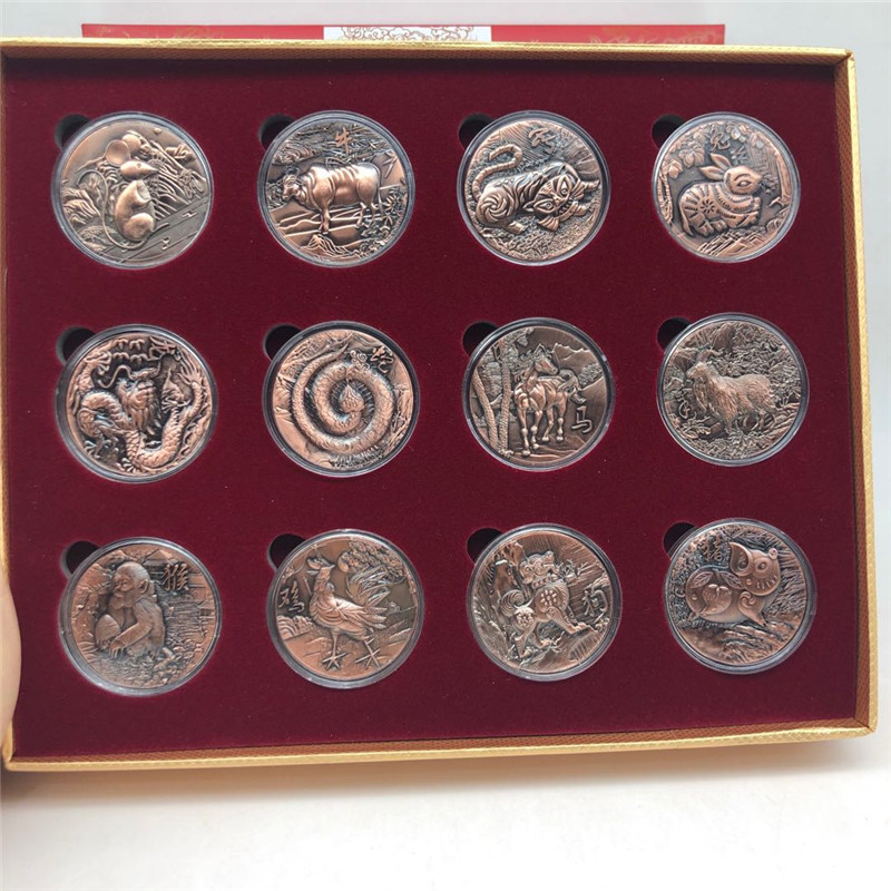【批发】十二生肖小铜章 纪念章 古铜浮雕 商务礼品 会销 十二枚