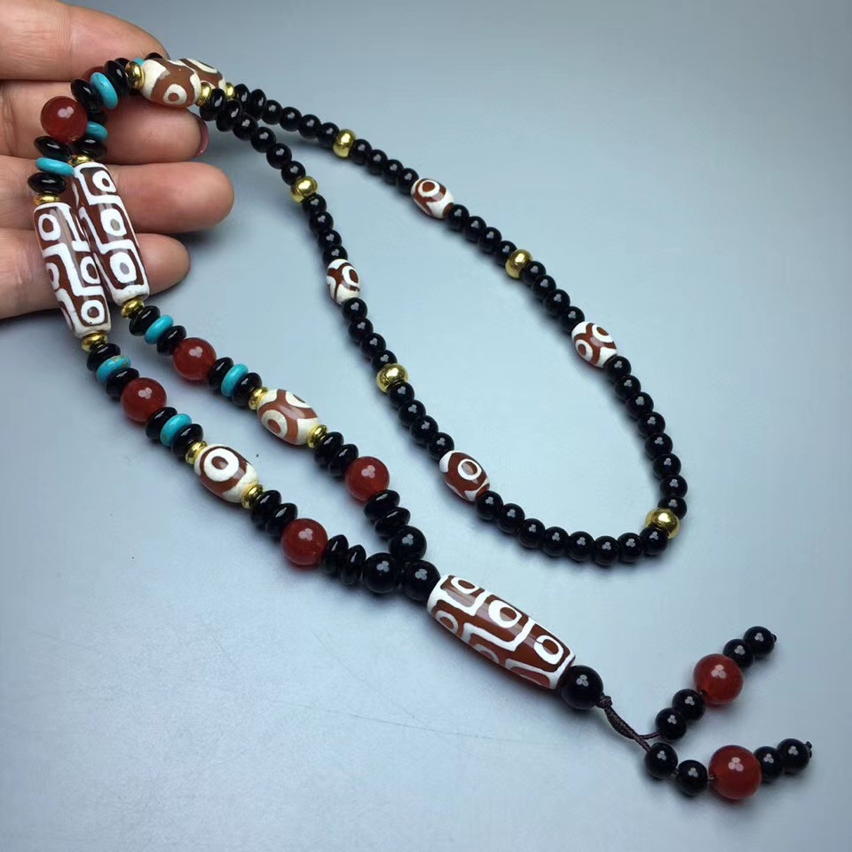 批发玛瑙红色三眼配九眼老天珠项链长款毛衣链桶珠吊坠玉项链