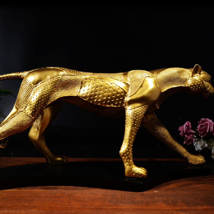 电镀金属锌合金工艺品模型雕塑金钱豹子摆件开业礼品树脂镀金奖品