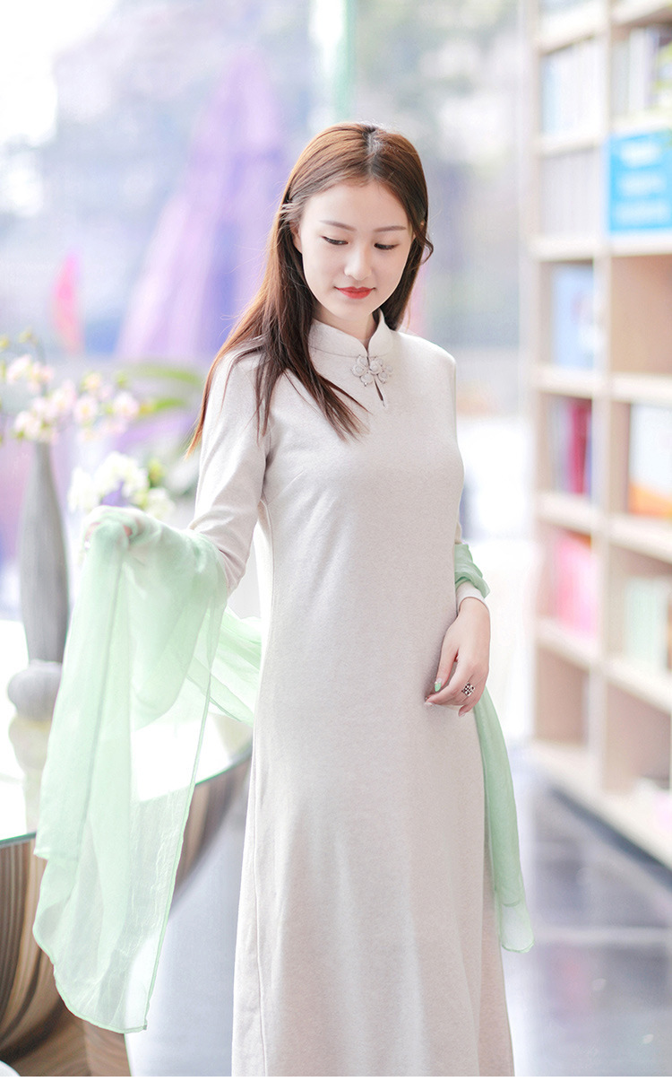 起念茶服女装秋冬禅意文艺中式改良旗袍长款日常中国风针织连衣裙