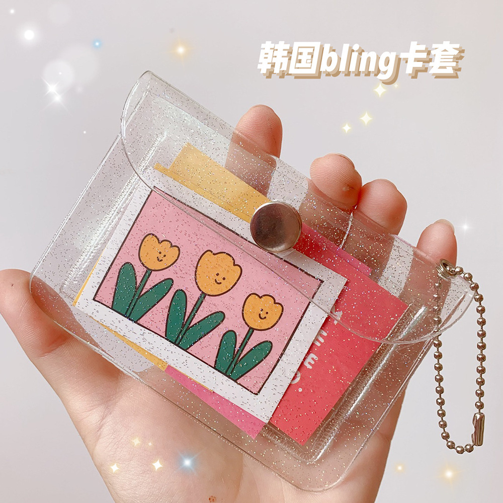 Japanese and Korean Simple Internet Celebrity Transparent Card Holder Student Portable Bus Id Card Protective Cover Glitter Coin Purse