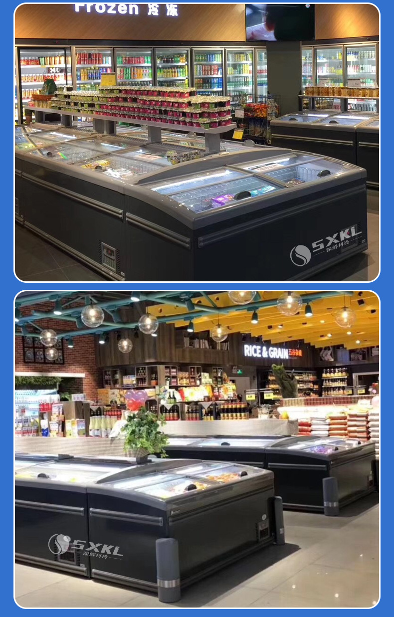 超市组合岛柜冰柜商用大容量无霜冷柜雪糕水饺卧式冰箱展示冷冻柜