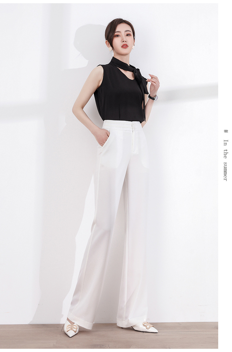 名姊哥弟女裤冰丝阔腿裤女夏季薄款宽松休闲裤直筒长裤垂感高腰白