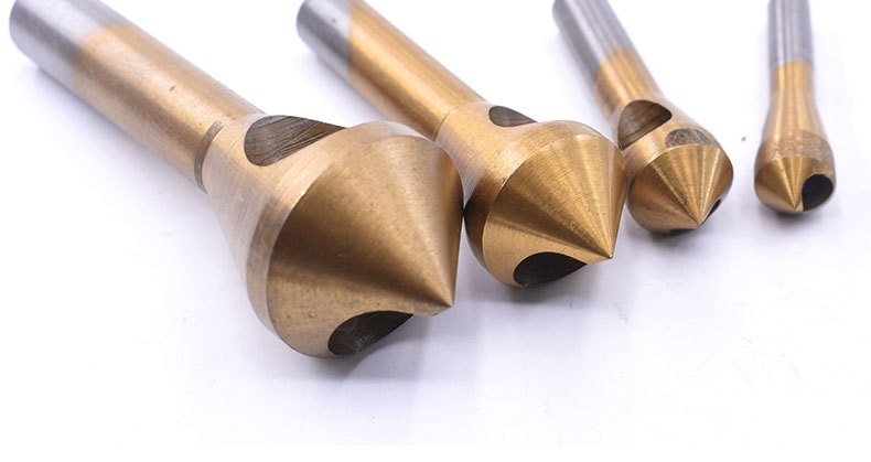 斜孔倒角器4pcs高速钢90度扩孔内排屑道倒角刀圆柄去毛刺锪钻套装