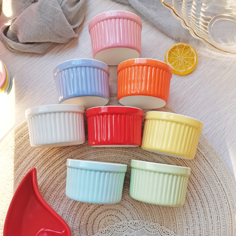 Ceramic Shufulei Small Baking Bowl Double-Layer Milk Custard Steamed Egg Bowl Pudding Cup Oven Special Tableware Baking at Home Girl's Heart