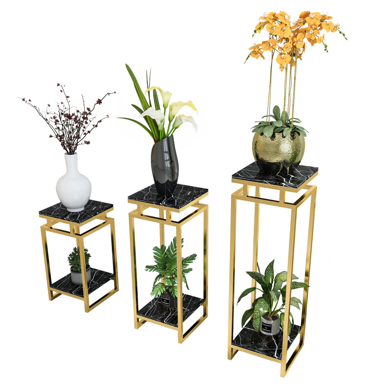 现代轻奢大理石花架客厅电视柜旁置物架室内简约装饰架落地式花几