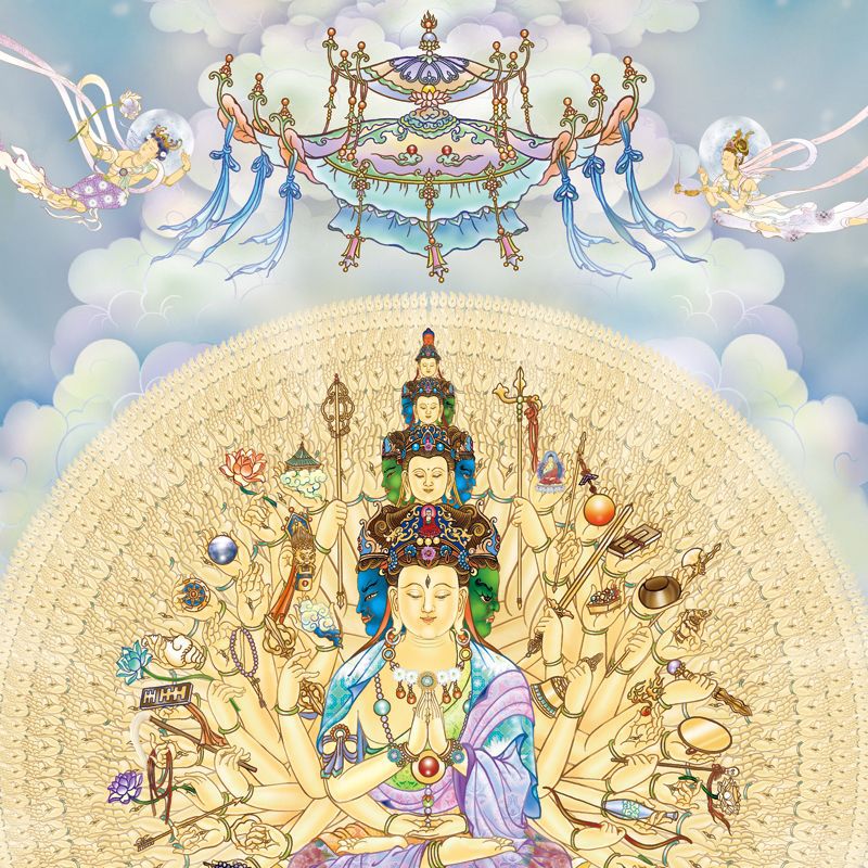 千手千眼观世音菩萨佛像画挂画 千手观音画像 佛堂供奉卷轴画装饰