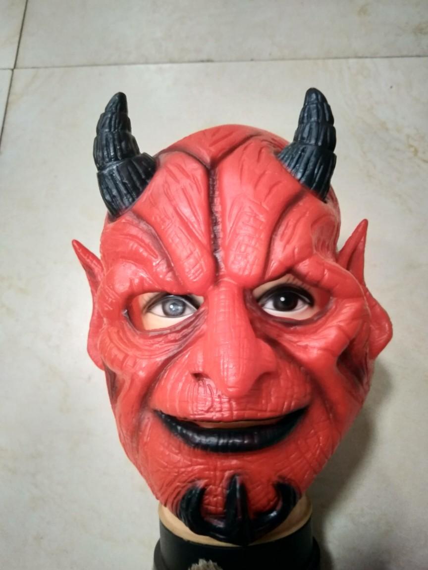 万圣节面具红面牛魔王日本鬼首般若面具红牛角面具舞会鬼屋面具&nbsp