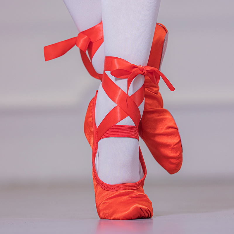 红色缎带舞鞋软底练功芭蕾舞鞋体操形体猫爪鞋大码成人跳舞鞋
