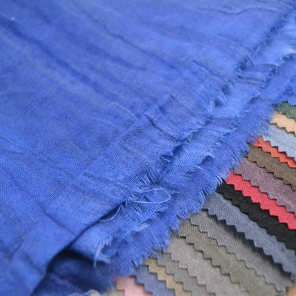 2020年新款纯亚麻砂洗 做旧亚麻砂洗面料 靛蓝女装面料现货供应