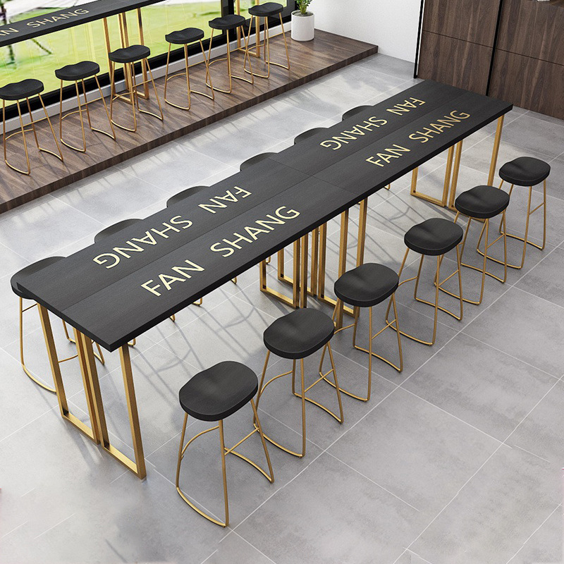 现代简约实木吧台长条休闲咖啡厅酒吧靠墙窄边桌创意铁艺高脚桌椅