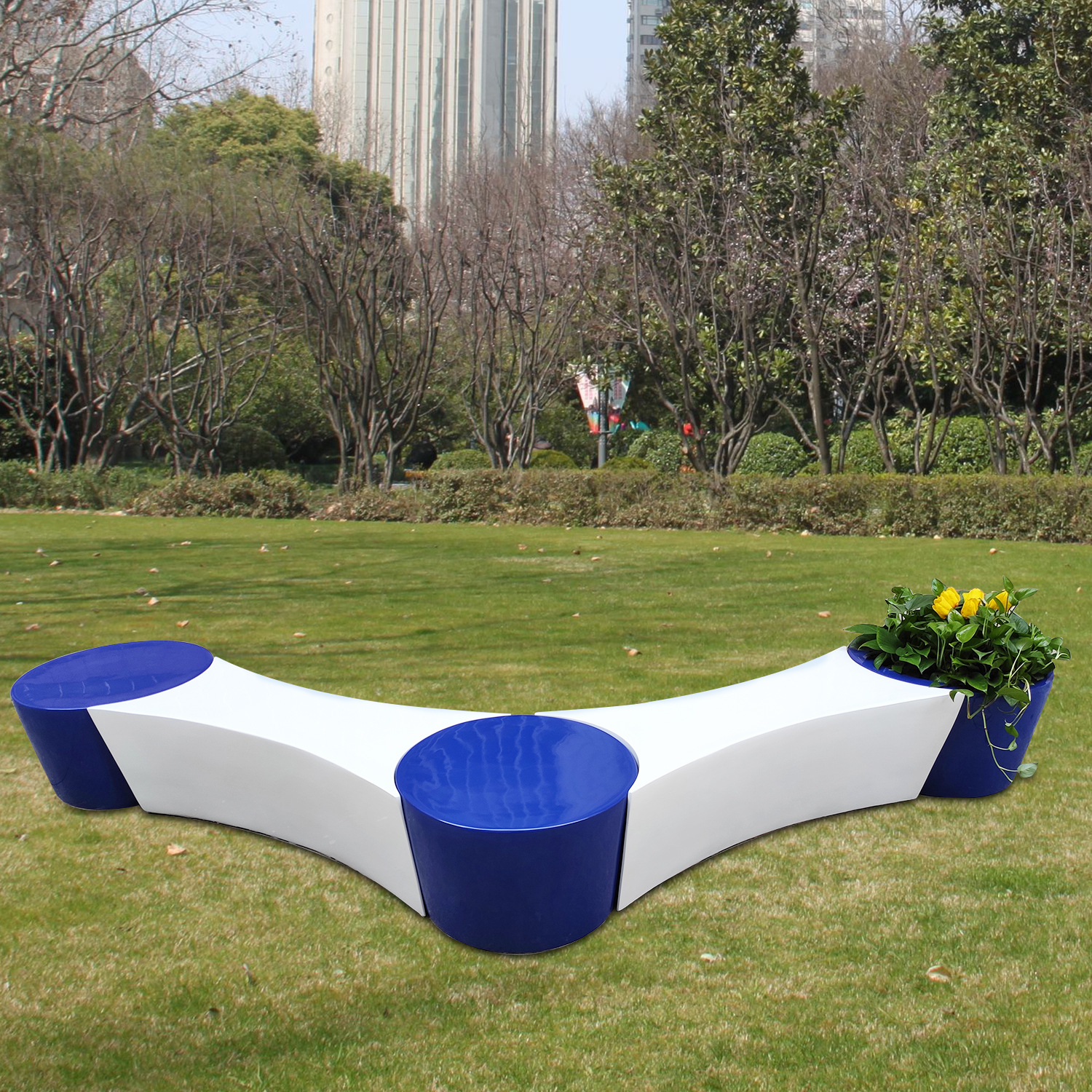 玻璃钢现代简约公园排椅拼接组合座椅户外学校城市家具花盆礼堂凳