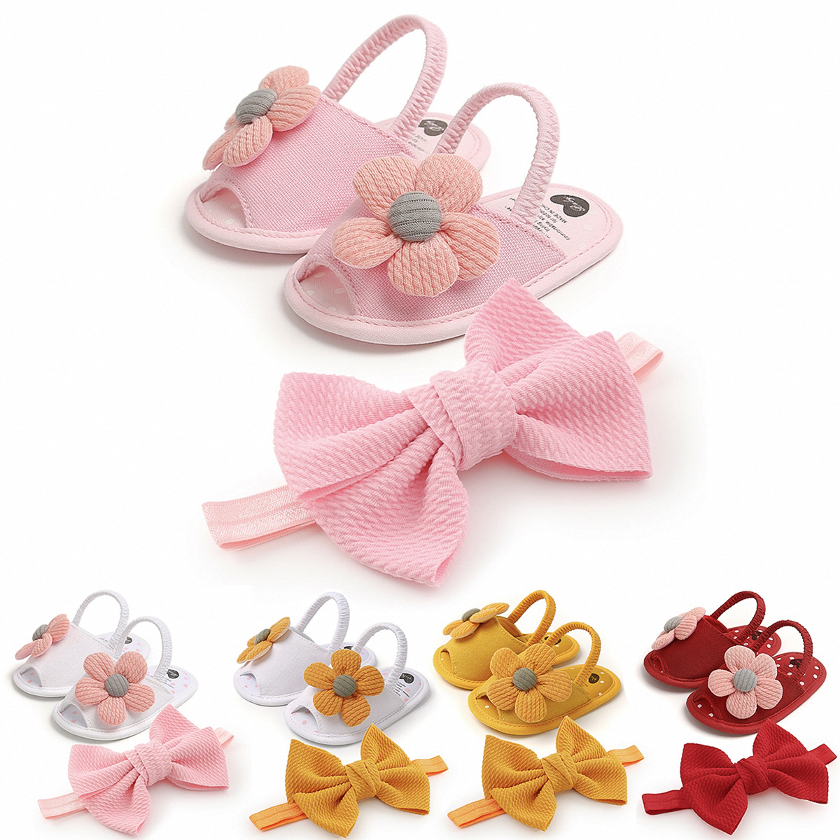 SUNFLOWER Sandals Baby Shoes Soft Bottom Toddler Shoes Small Sandals Baby Hair Band Headdress 2-Piece Set P1969