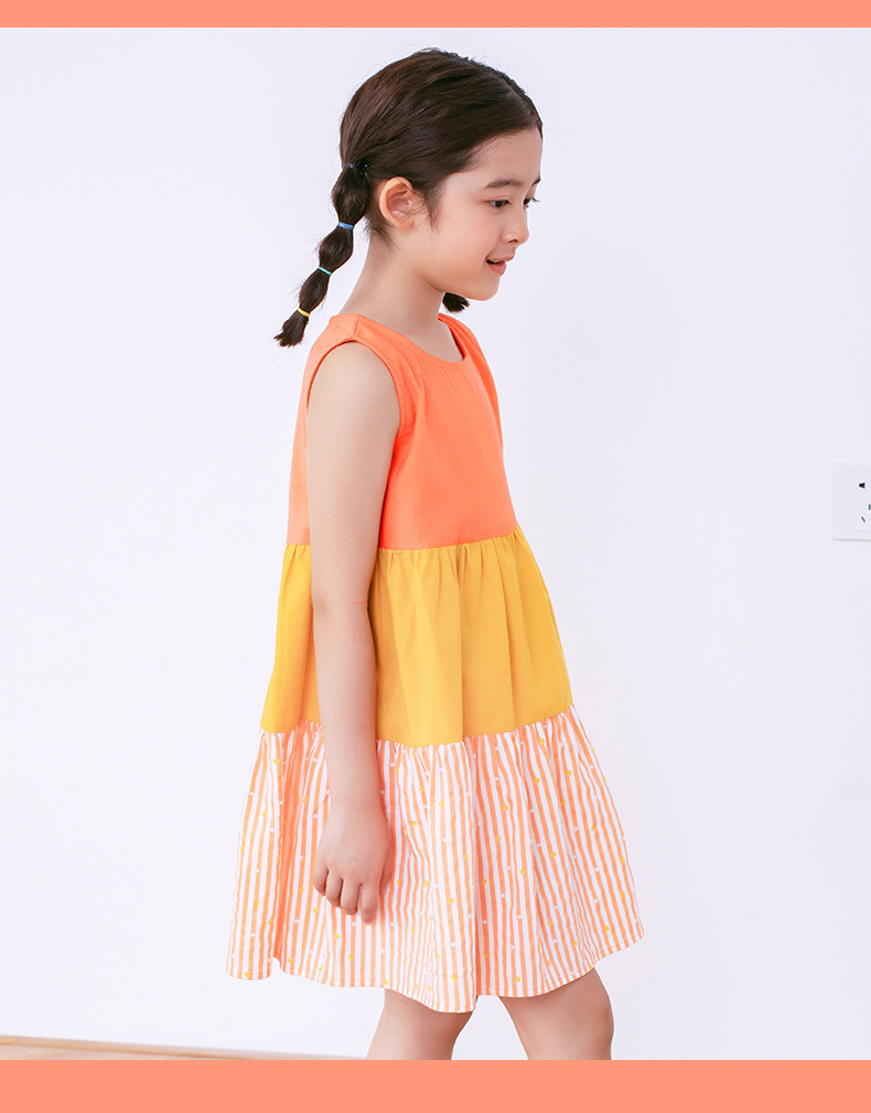 韩版童装2022夏季女童连衣裙无领小女孩背心裙中大童一件代发a527