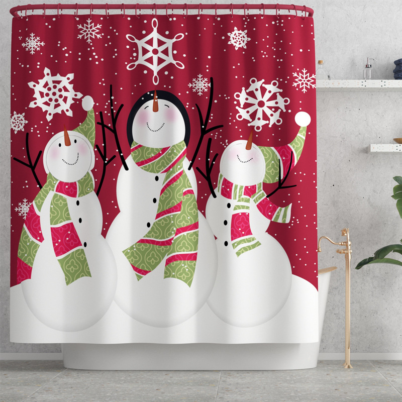 New Christmas Snowman Christmas Waterproof Shower Curtain Carpet Mat Four-Piece Set Toilet Mat Set One Piece Dropshipping