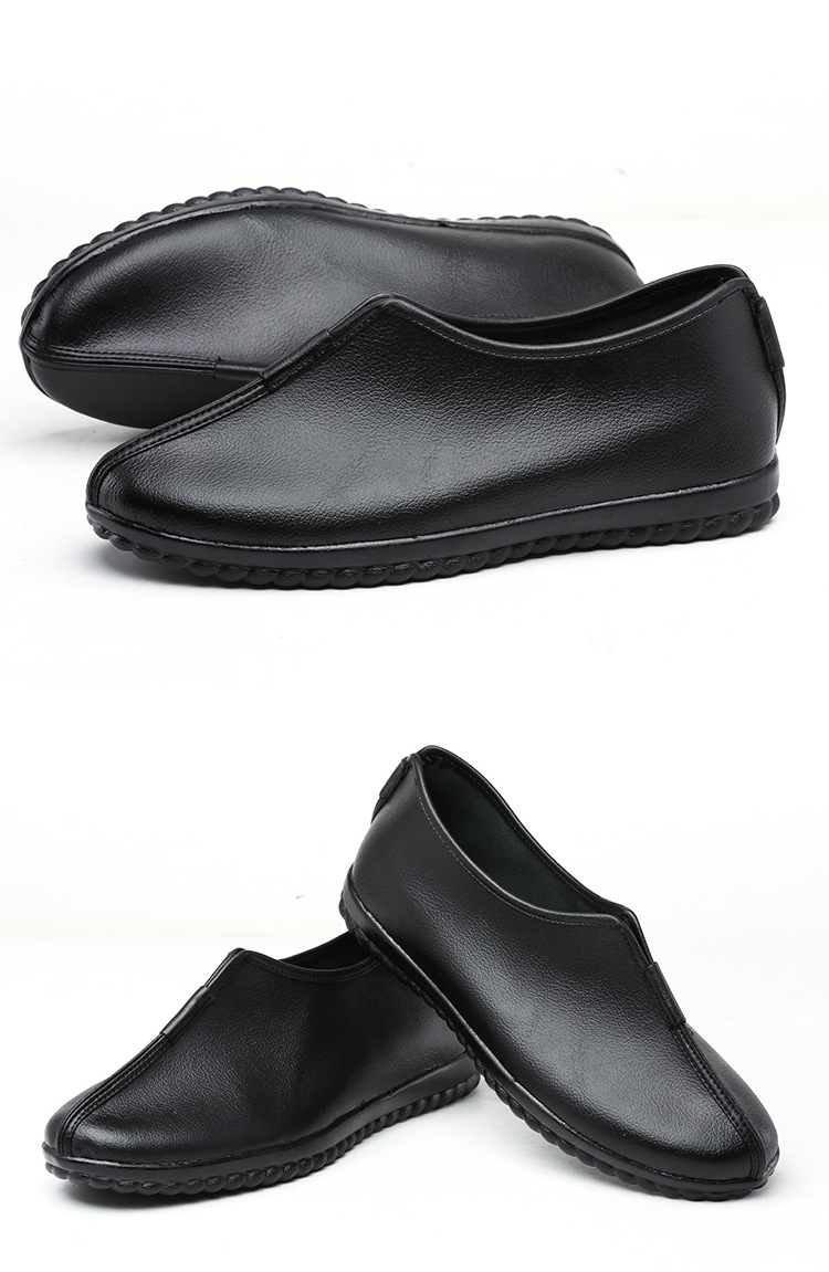 老北京老头鞋男圆口真牛皮春季中国风老人鞋中老年防滑软底一脚蹬