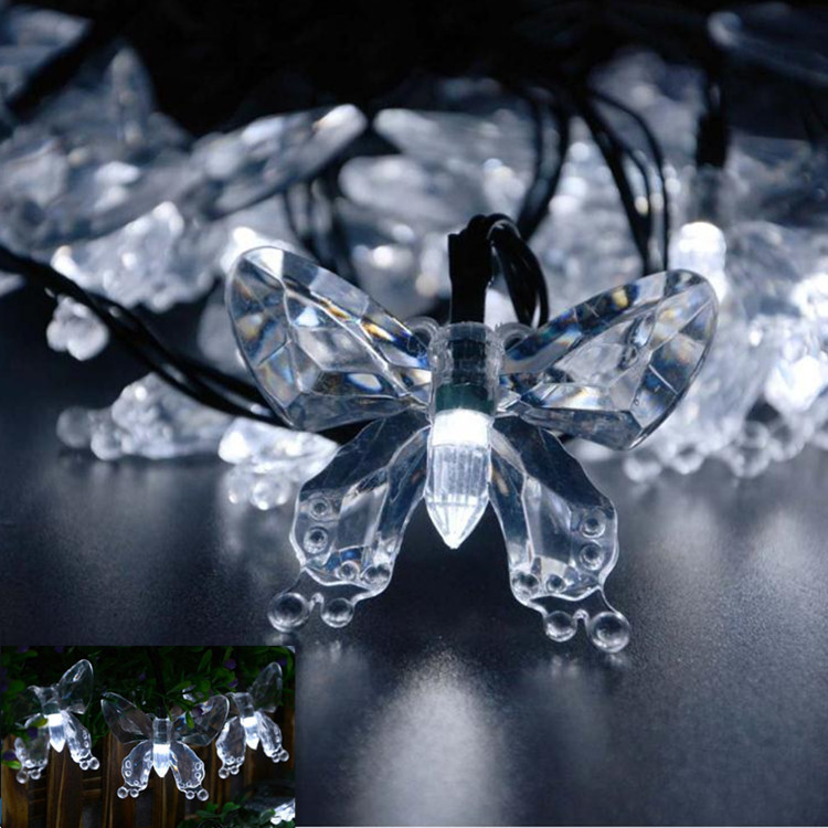 Led Solar Butterfly Lighting Chain Christmas Holiday Decorative Lights Outdoor Brightening Garden Lawn Butterfly Colored Lights Wholesale