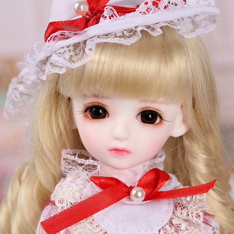 bjd娃娃假发 1/6分hani 同款长发 波浪卷齐刘海淡金色 sd娃娃头发