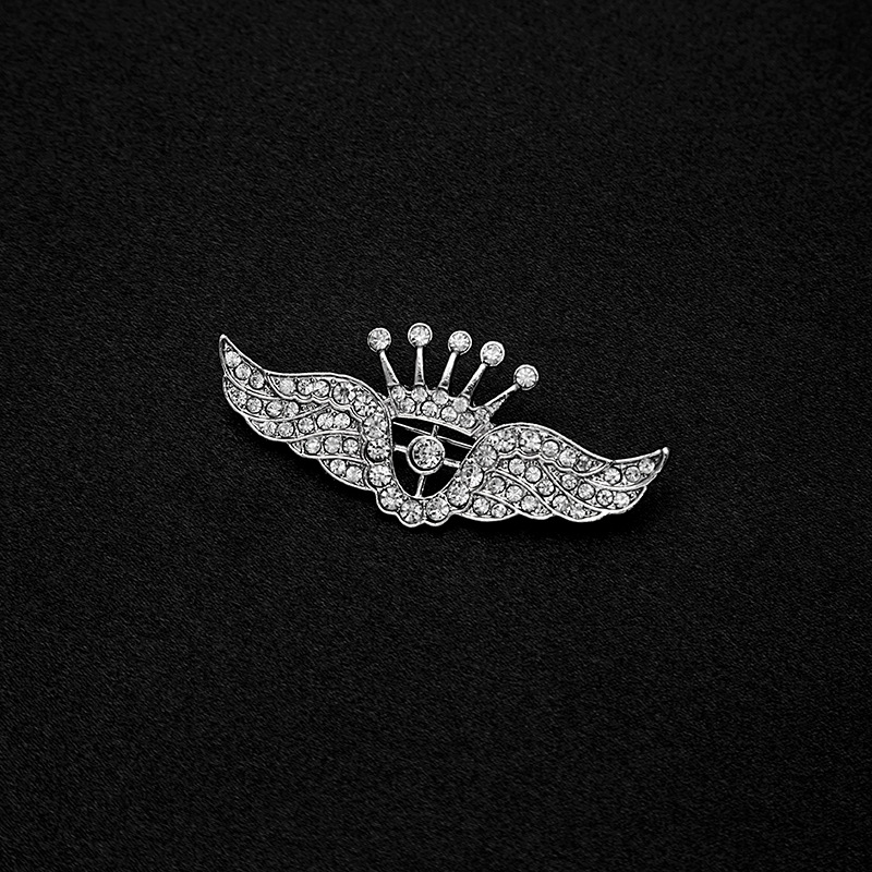 欧美满钻皇冠翅膀胸针 韩国流行百搭天使之翼水钻别针胸花批发