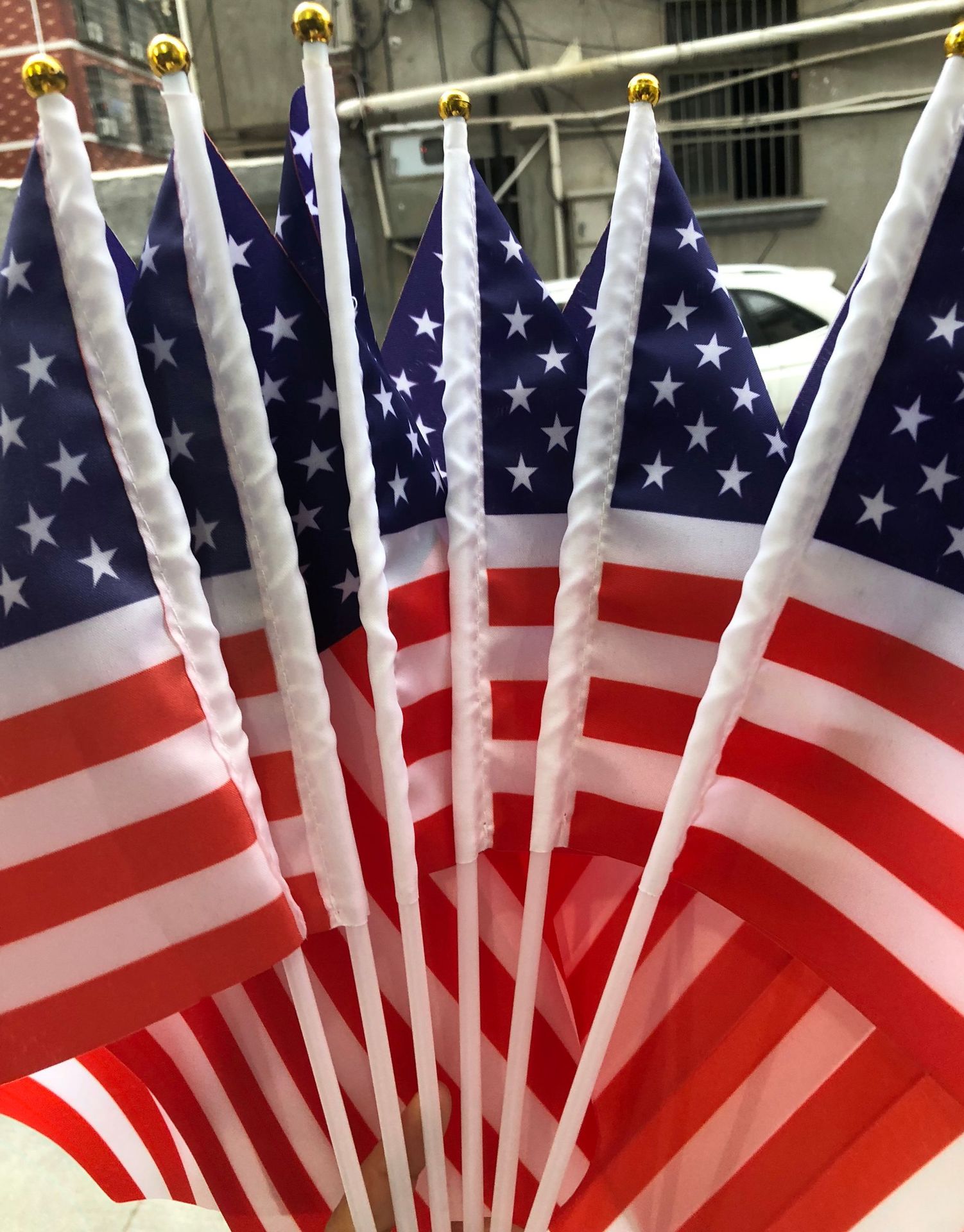 现货供应7号手挥旗美国手摇旗20*30cm带杆小国旗定制旗帜竞选旗