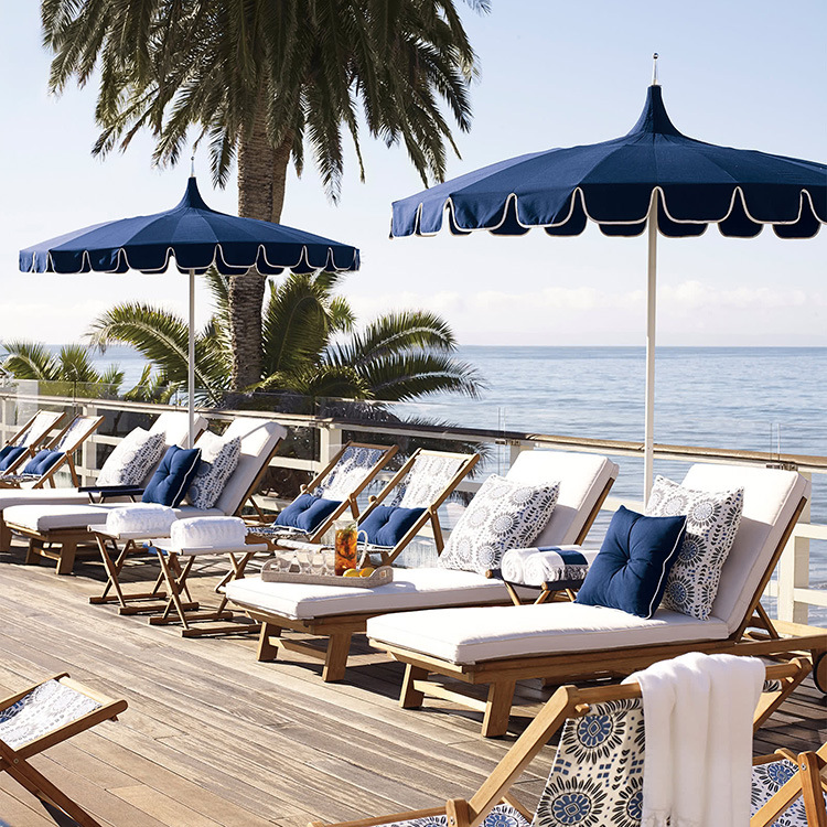 户外遮阳伞24骨室外涤纶太阳伞蓝色宝塔流苏海边沙滩伞可印logo