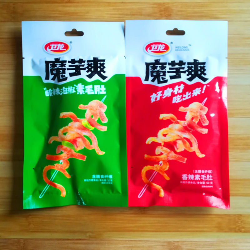 卫龙【包邮】魔芋爽50g香辣素毛肚酸辣泡椒素毛肚辣条休闲零食