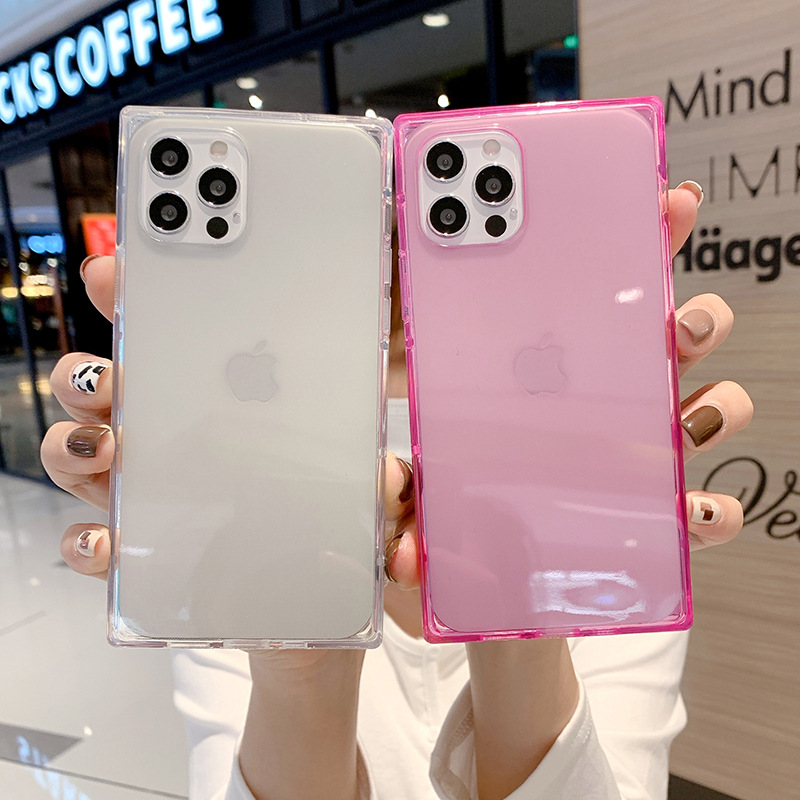 适用苹果116.1方形精孔手机壳ip12promax荧光手机壳方块保护套