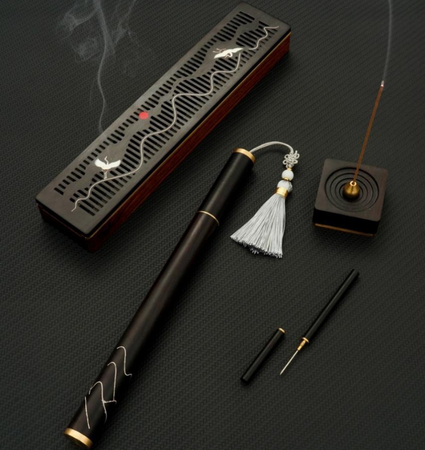 红日仙鹤紫光檀香具套装沉香檀香线香礼品套装莞香香礼黑檀木香盒