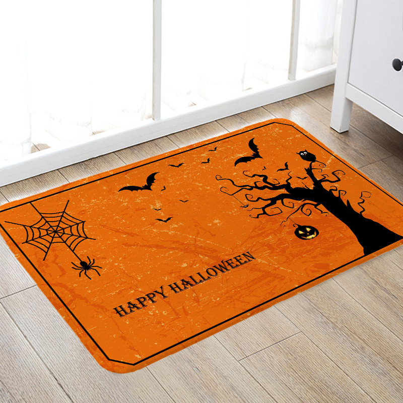 Halloween New Flannel Printed Mat Halloween Kitchen Floor Mat Bathroom Non-Slip Mat Foot Mats Floor Mat