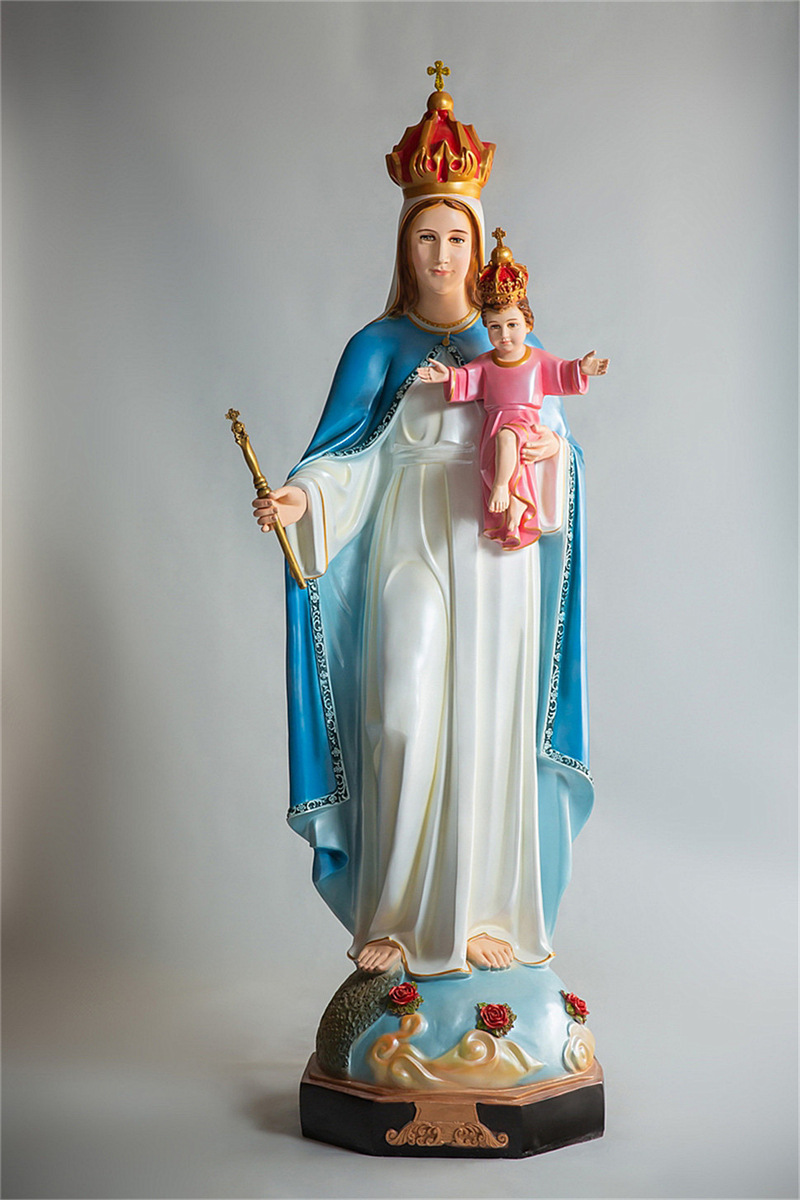 玫瑰圣母玛利亚像念珠塑像宗教天主教创意圣物耶稣摆件树脂工艺品