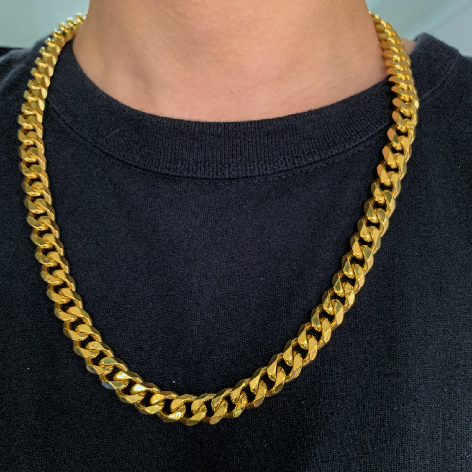 欧美跨境爆款饰品不锈钢古巴链项链 12mm迈阿密重工大金链粗项链