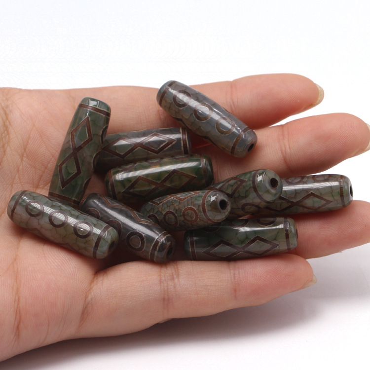 厂家批发天然绿龙纹玛瑙古法天珠吊坠diy玛瑙财神九眼天珠散珠