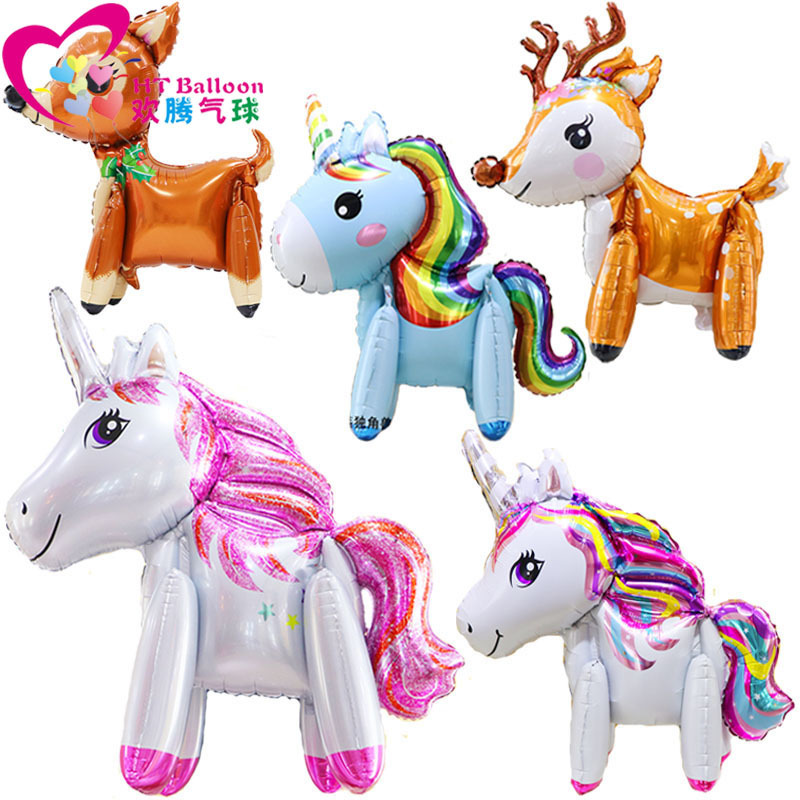 立体组装独角兽铝膜铝箔气球 儿童玩具生日派对装饰彩虹马铝膜气