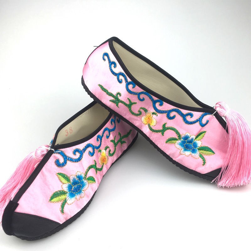 戏鞋越剧花旦鞋古装鞋子女男戏剧戏曲彩鞋绣花鞋红色婚鞋平底彩鞋