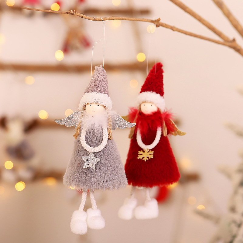 Cross-Border New Arrival Christmas Decorative Small Pendant Cute Creative Plush Doll Feather Angel Christmas Tree Ornaments