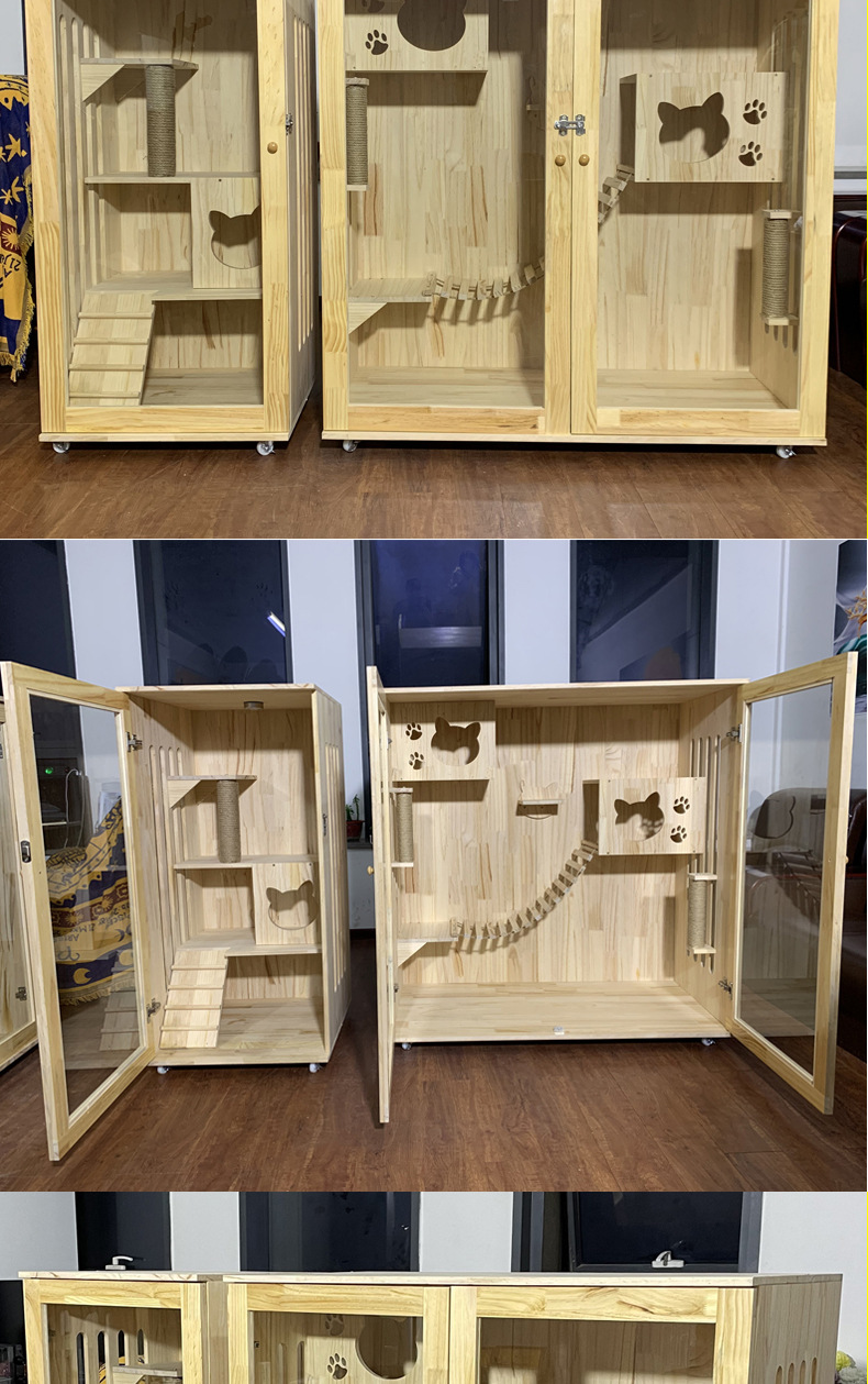 实木猫别墅猫笼子超大号猫舍豪华猫柜猫窝小猫房双层三层家用猫屋