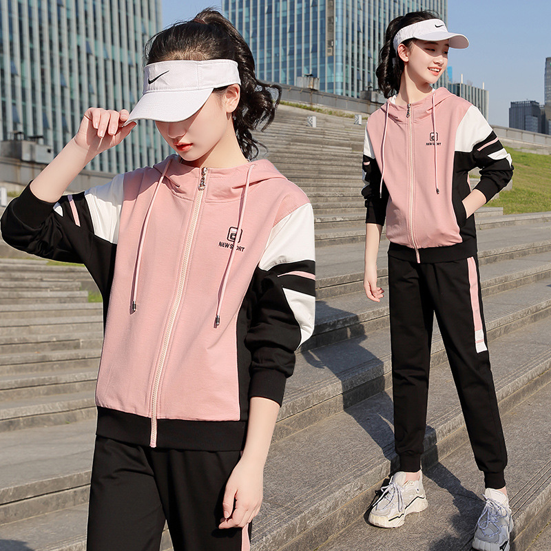 中学生运动套装女春装2020新款学院风高初中少女休闲卫衣两件套潮