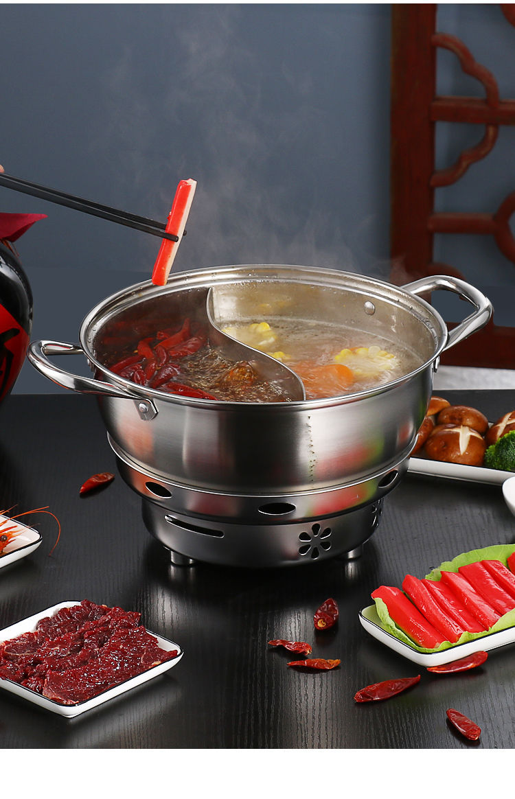 加厚鸳鸯锅防风大号酒精炉小火锅家用学生宿舍酒精锅套装便携户外